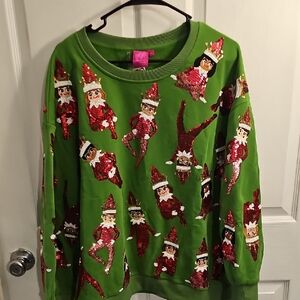 QUEEN OF SPARKLES Green Elf Sequin Sweatshirt